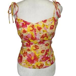 Old Navy Linen Blend Floral Bustier Cami Top Smocked Cottage Coquette Vibrant M